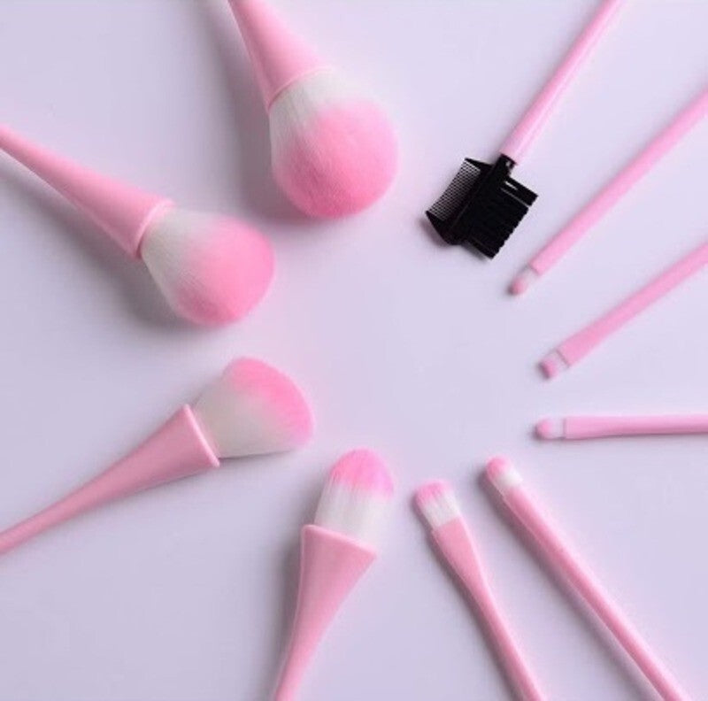 Makeup Brush Set with Pink Handle and Red Tube Case - 10 Professional Brushes