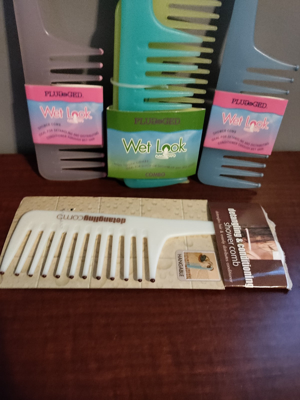 4 Pack Wet Look Shower Comb Detanglers for Wet Hair - Detangle & Style