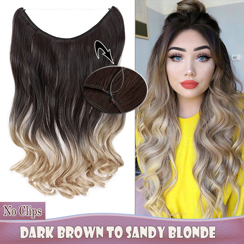 Invisible Wire Clip-In Hair Extensions with Clips & Replacement Wires - Natural & Wavy, 20/24 Inch
