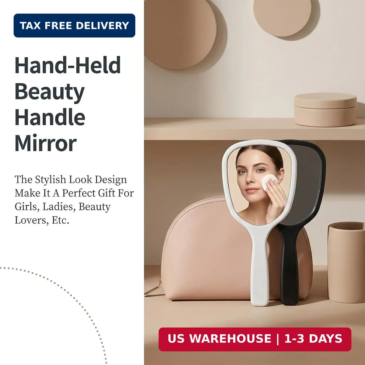 2 Pack Small Handheld Mirror with Handle - Compact Travel Vanity Mirrors for Men & Women