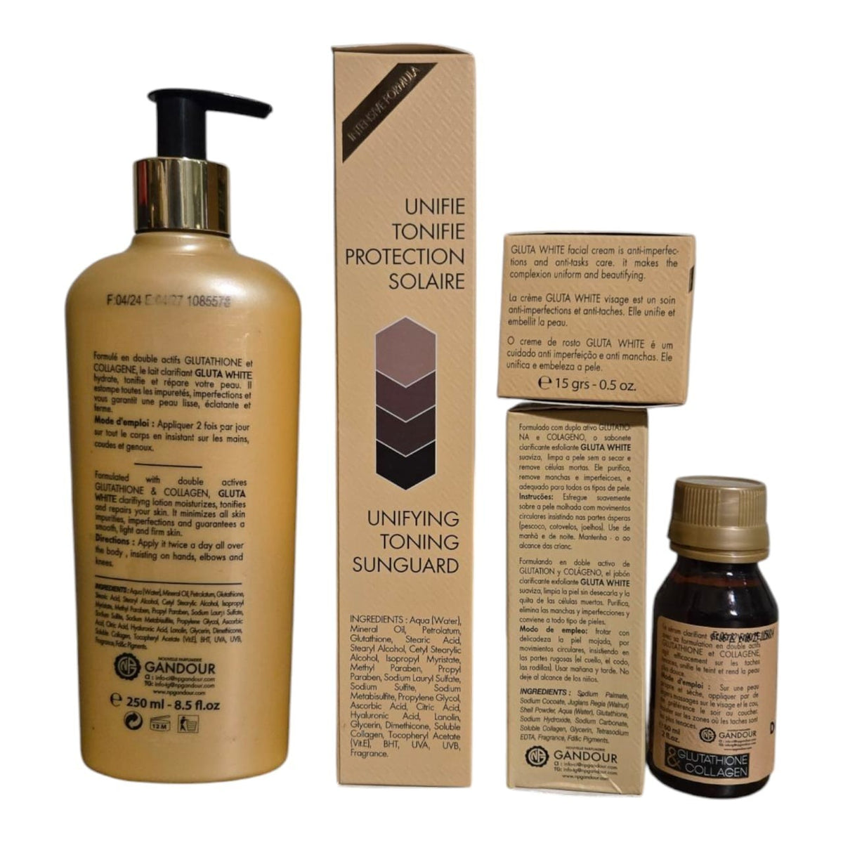 Gluta White Age Defying Glutathione Collagen Lotion Set 250ml with Soap Serum & Cream