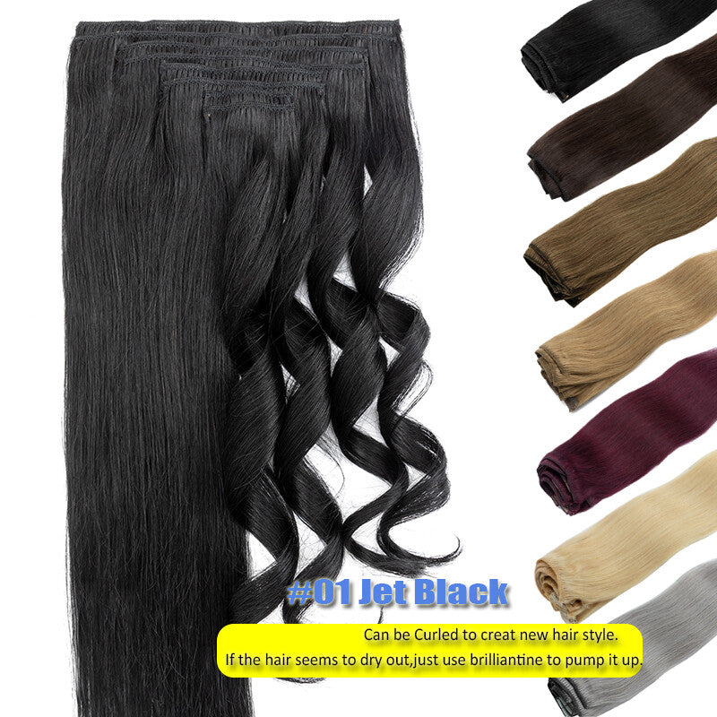 Thick Double Weft Clip-In Human Hair Extensions Full Head - Natural & Straight