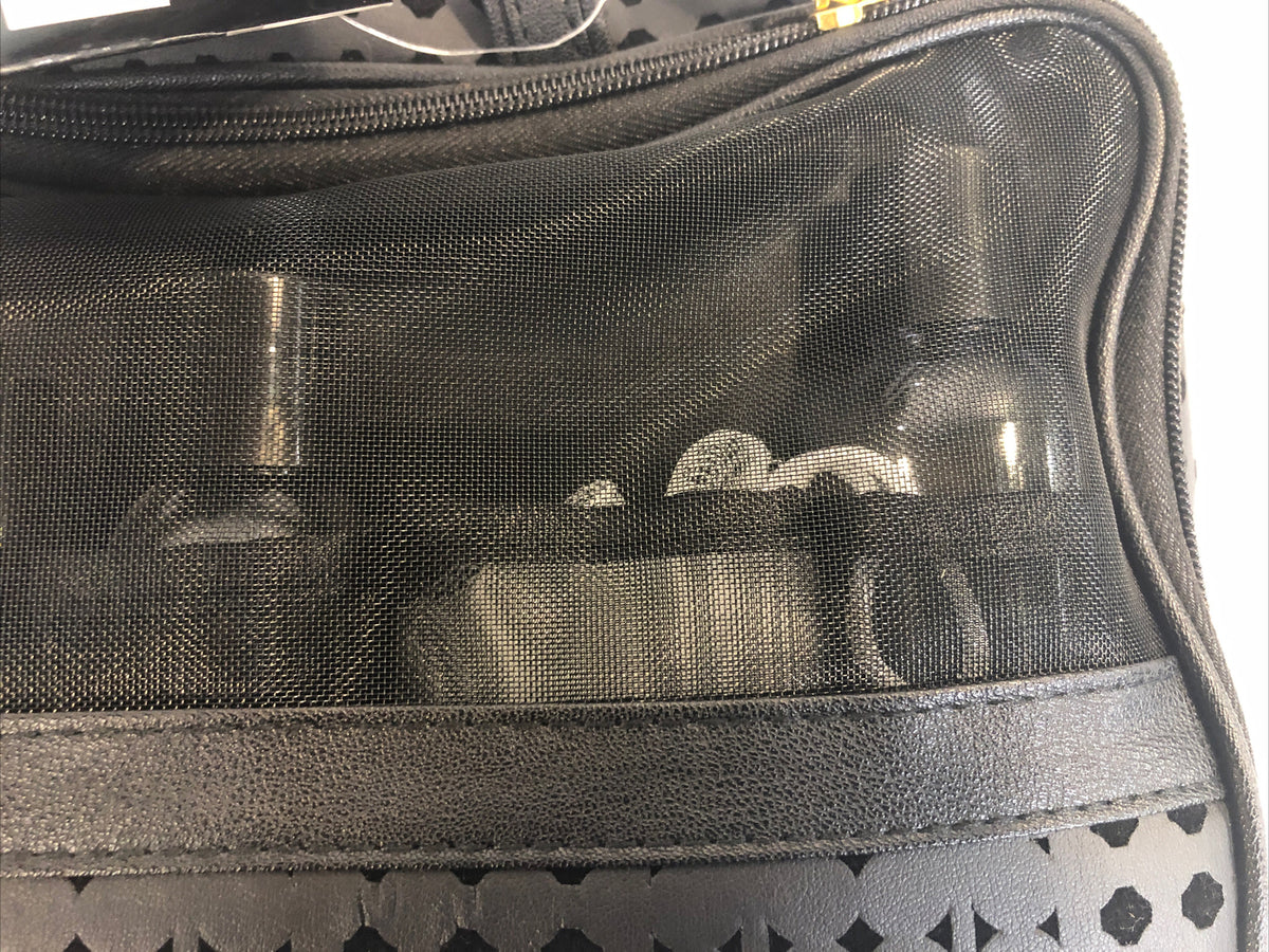 Travel Fitted Weekender Bag with 5 Bottles & Shower Poof - Black