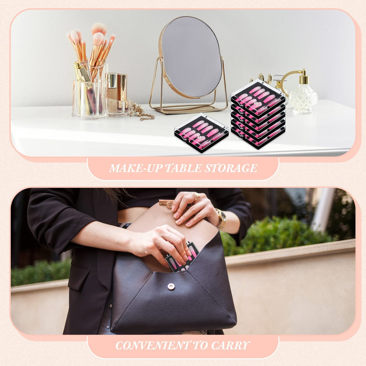 15 Pcs Clear Nail Art Storage Boxes with Double-Sided Adhesive Stickers