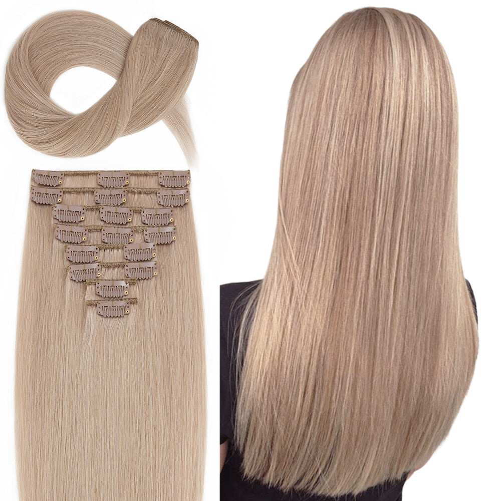 Clip-In Hair Extensions - 100% Real Human Hair Full Head Sets