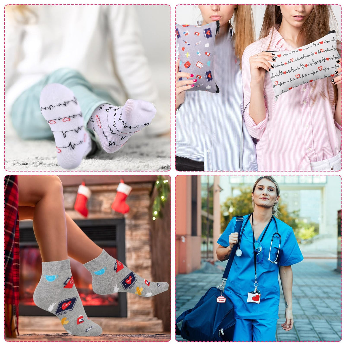 Nurse Appreciation Gift Set - Socks, Cosmetic Bag & Keychains - Bright Nurse Elements