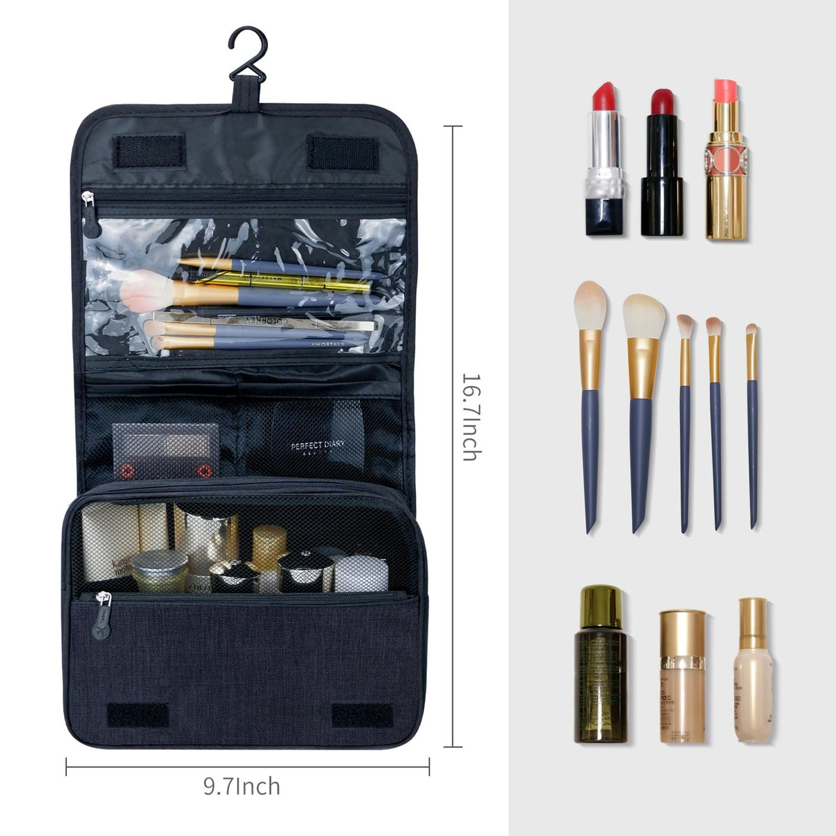 Large Capacity Waterproof Travel Toiletry Bag with Hanging Hook for Men Women