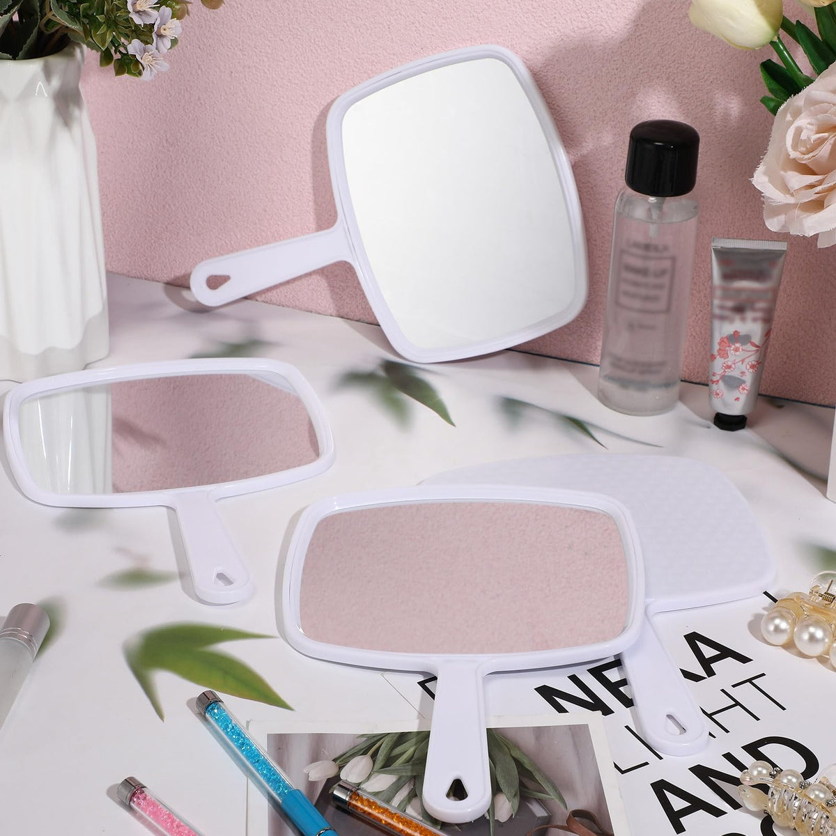 12 Pack Handheld Makeup Mirrors with Handle for Vanity and Wall Mounting