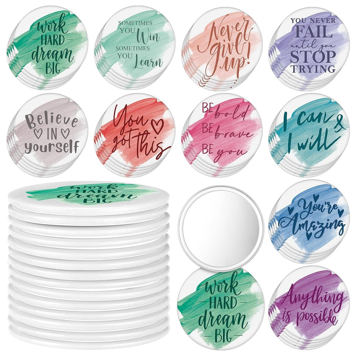 Bulk 50 Pack Portable Compact Mirrors with Inspirational Quotes for Women and Gifts