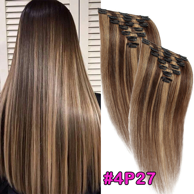 Seamless Clip-In Human Hair Extensions - Full Head Remy Hair Wefts