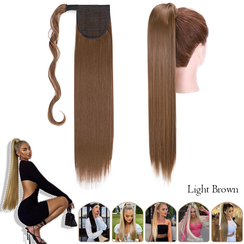 Mega Thick Wrap-On Ponytail Extensions - Natural Human Hair, Curly Wavy Straight