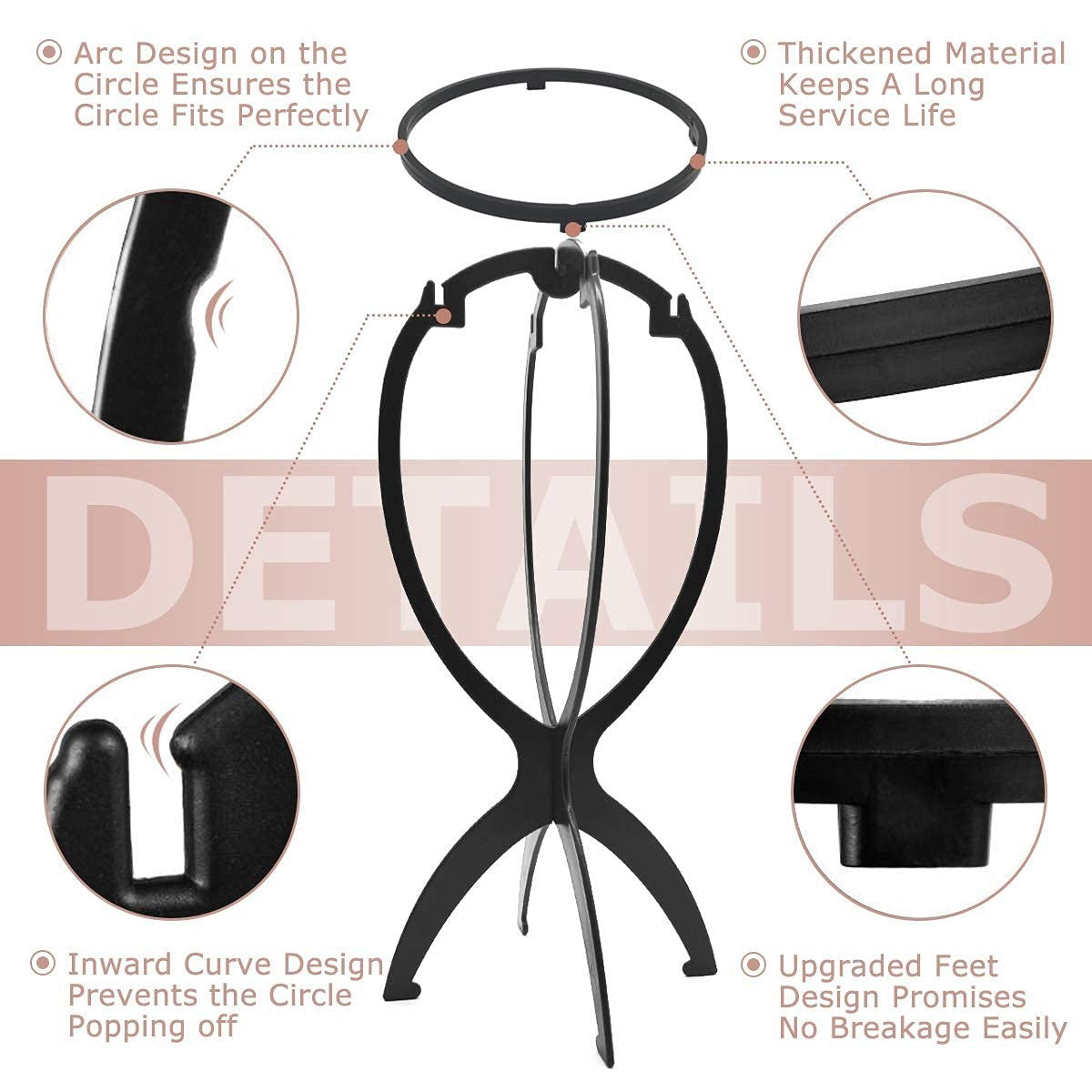 Travel Wig Stand Set - Foldable Black Wig Display & Storage Organizer