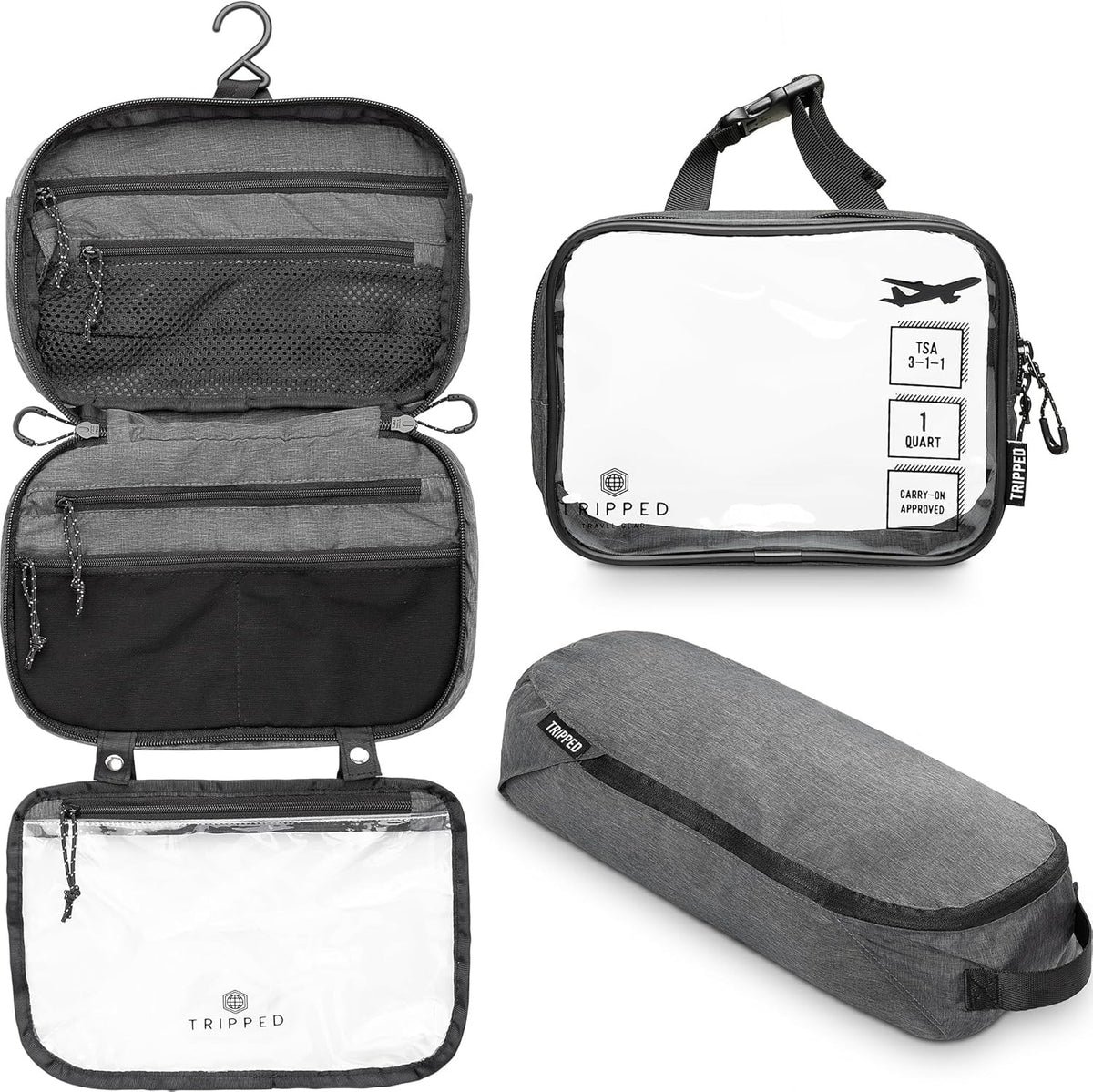 3-Piece Travel Toiletry Bag Set with Hanging Bag TSA Liquids Bag & Organizer