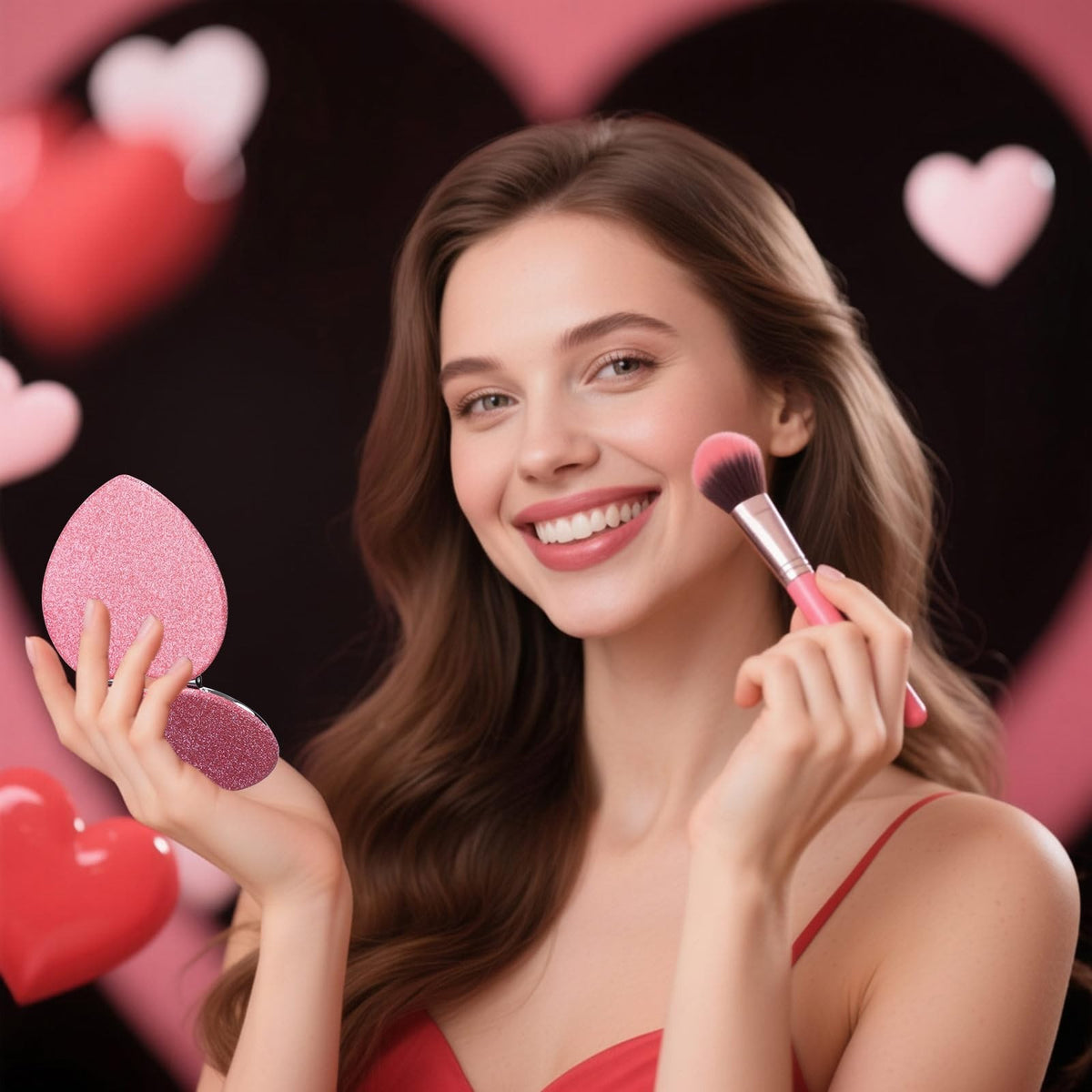 Pink Heart Compact Mirror Set - 24 Magnifying Travel Makeup Mirrors for Women & Mom Gift