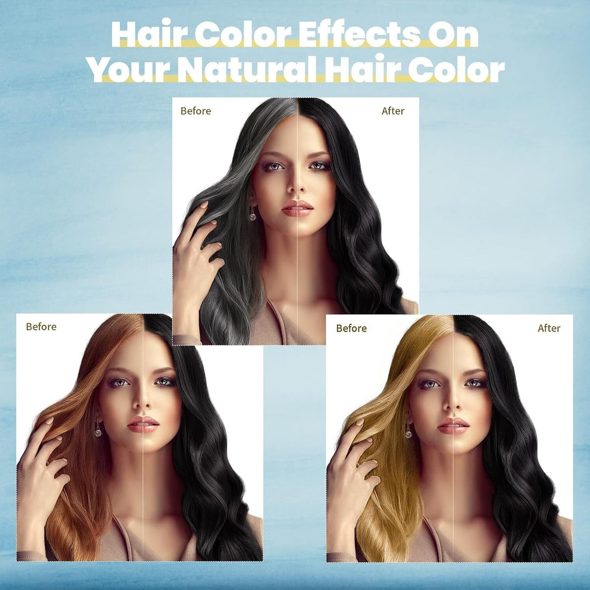 3-in-1 Hair Color Dye Shampoo - Black/Dark Brown, 500ml