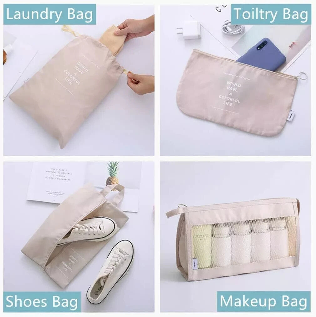 Travel Packing Cubes Set 8 Pieces with Toiletry & Shoe Bags - Beige