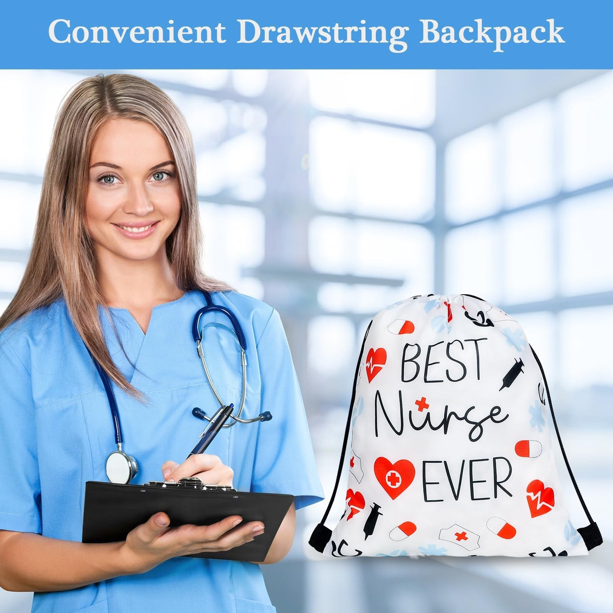 24 Pack Nurse Appreciation Gift Drawstring Backpacks for Nurse's Day & Week