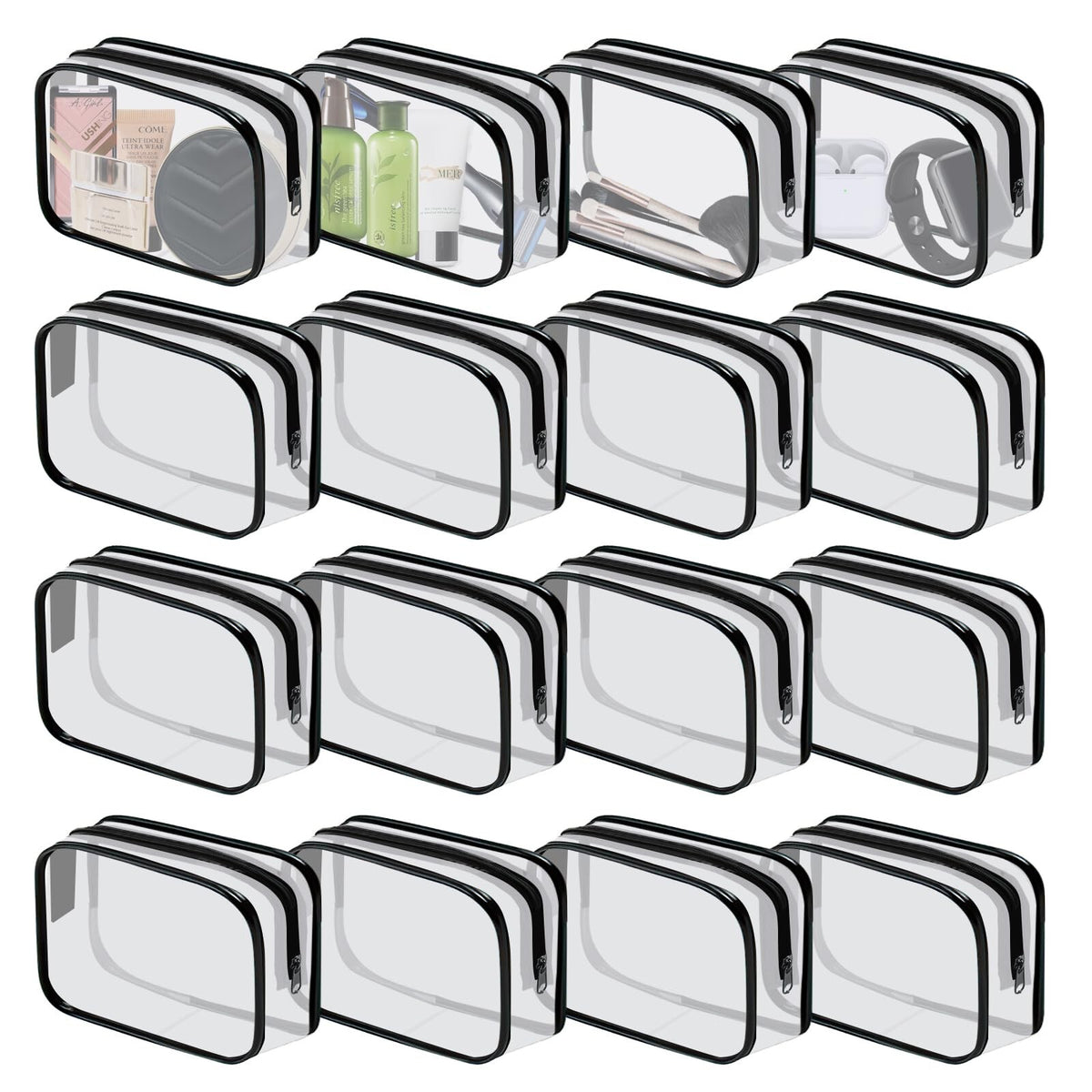 16 Pack Clear Cosmetic Bags TSA Approved Waterproof Makeup & Toiletry Organizer