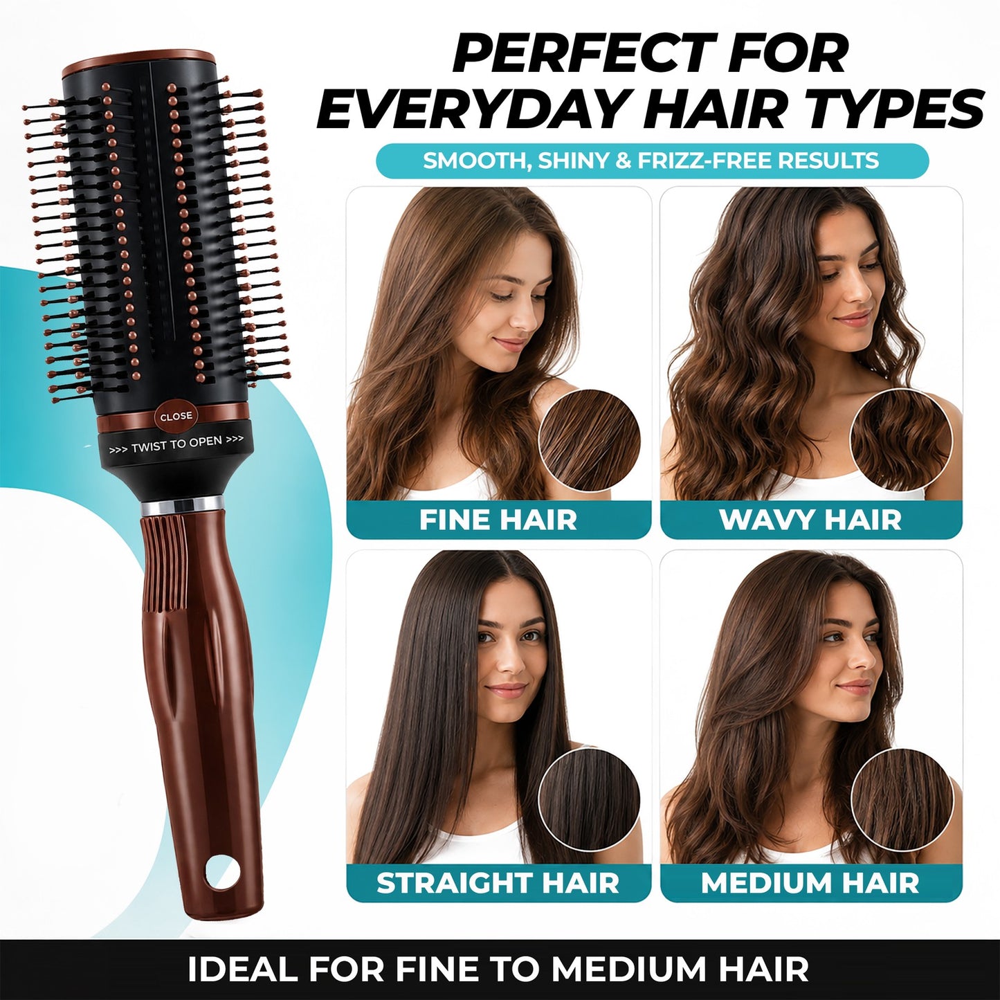 Self-Cleaning Retractable Hair Brush for Women - Brown