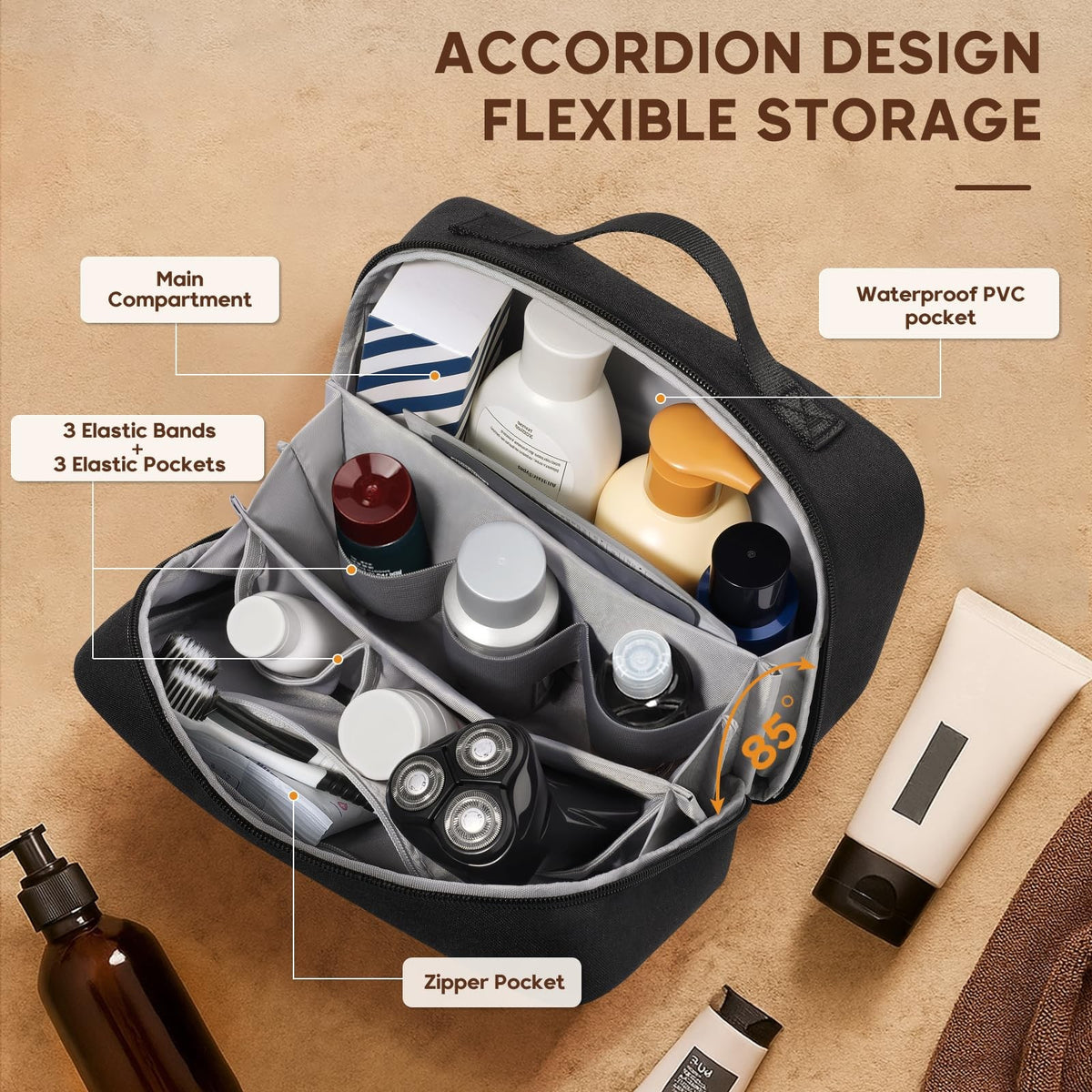 Water-Resistant Men’s Toiletry Bag with Expandable Compartments Travel Organizer