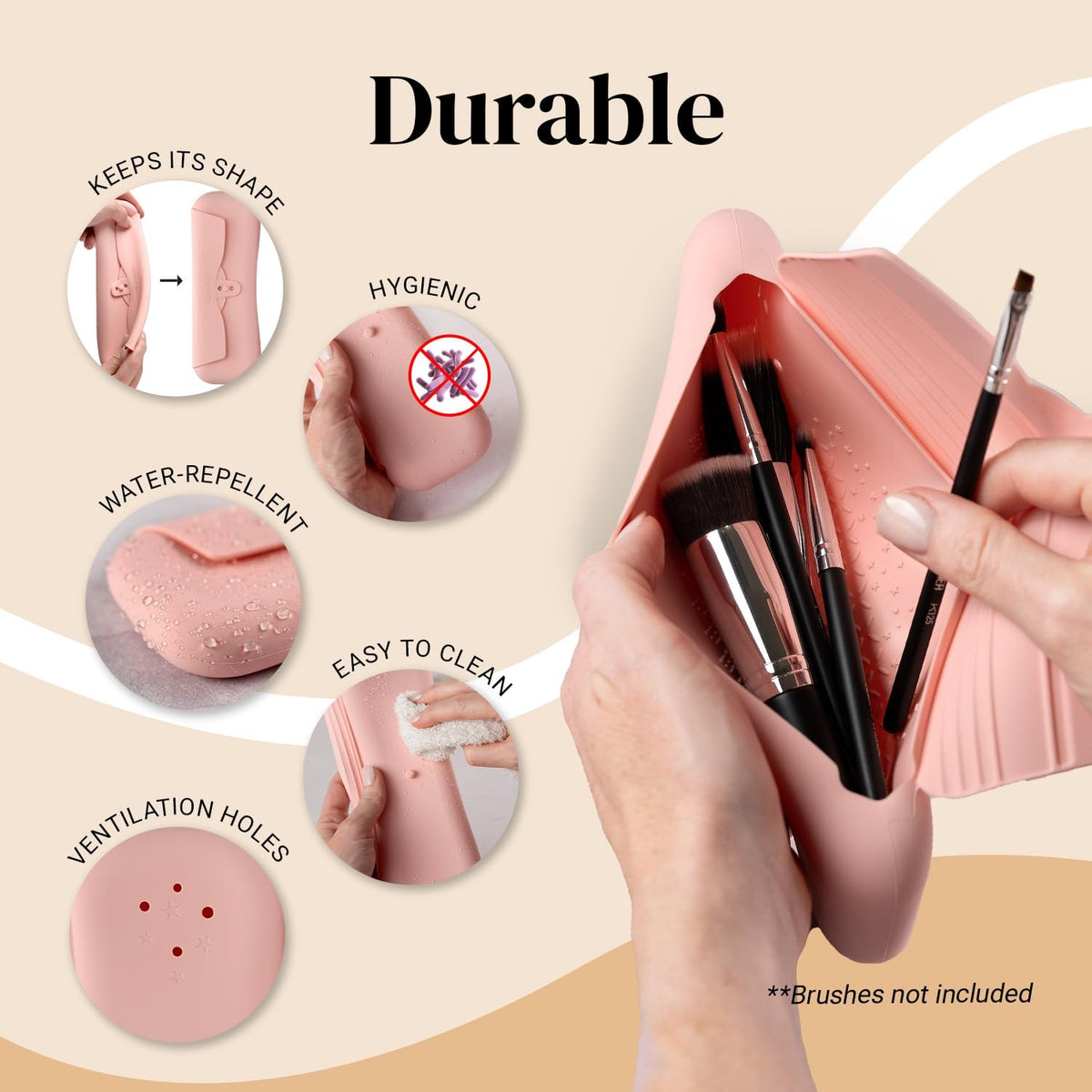 Travel Silicone Makeup Brush Holder Case - Waterproof Portable Cosmetic Organizer