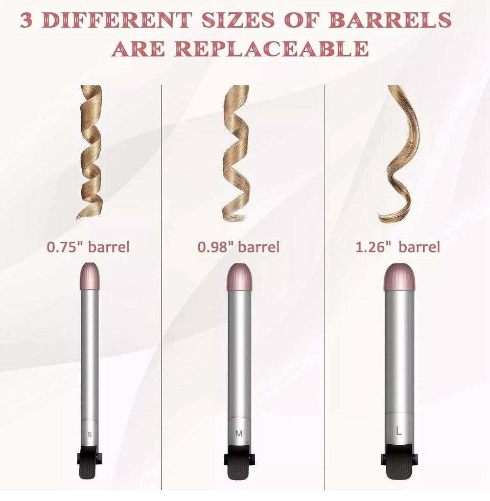 Lyealion 3-in-1 Automatic Hair Curling Iron with Replaceable Barrels - Pink