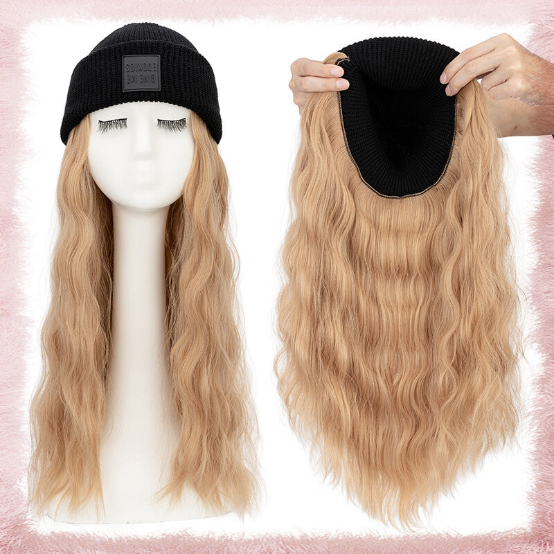 Women Knitted Wavy Wig Winter Beanie Hat - Long Curly Synthetic Hair