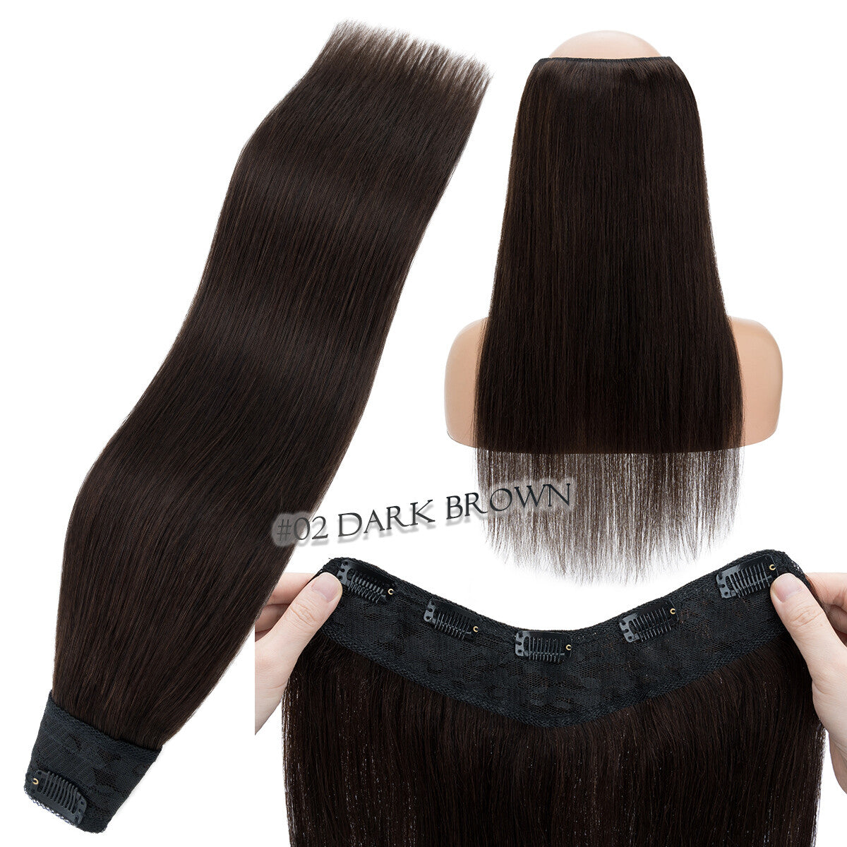 V-Shape Clip-In Human Hair Extensions Half Head - Remy Straight Hair