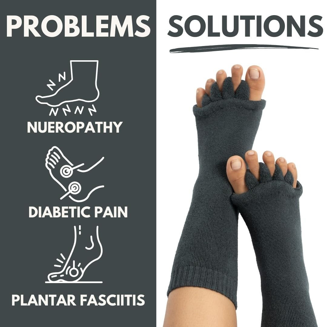 Toe Separator Socks for Bunion & Plantar Fasciitis Support - Grey, Unisex