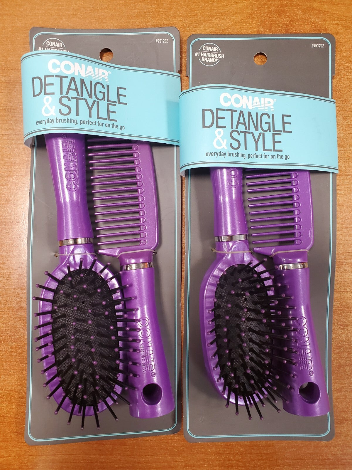 2-Pack Detangling Cushion Brush & Wide Tooth Comb Set - Travel Size Hair Styling Tools