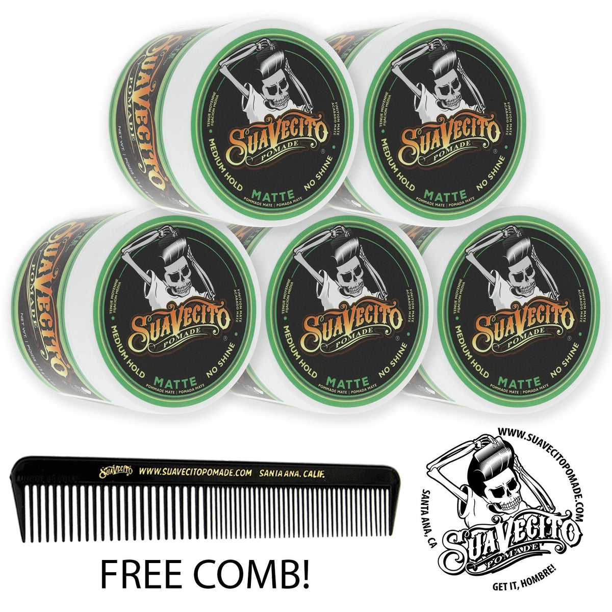 Suavecito Matte Hair Pomade 5-Pack 4 oz Cans - Strong Hold & Natural Finish