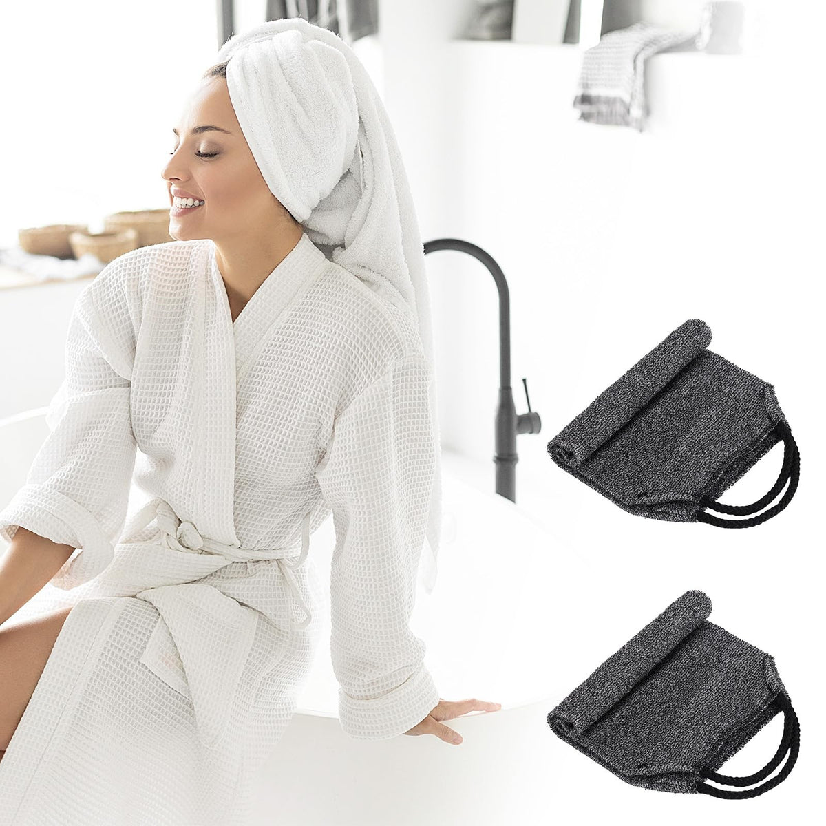 2Pcs Exfoliating Back Scrubber with Handles Body Towel Gray, Gray