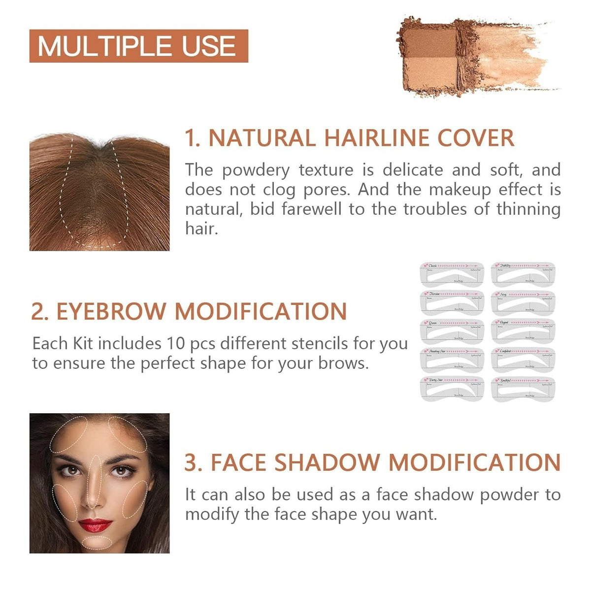 Waterproof Eyebrow Stamp Kit with 10 Stencils & Brushes - Natural Brow Shaping