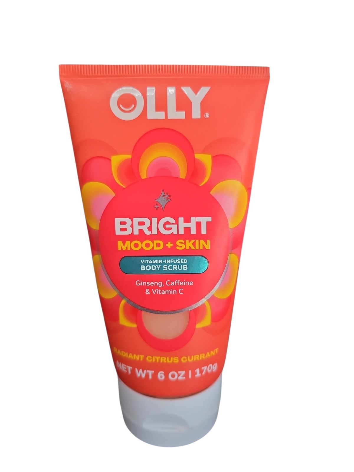 OLLY Bright Body Scrub with Ginseng, Caffeine & Vitamin C, 6 oz