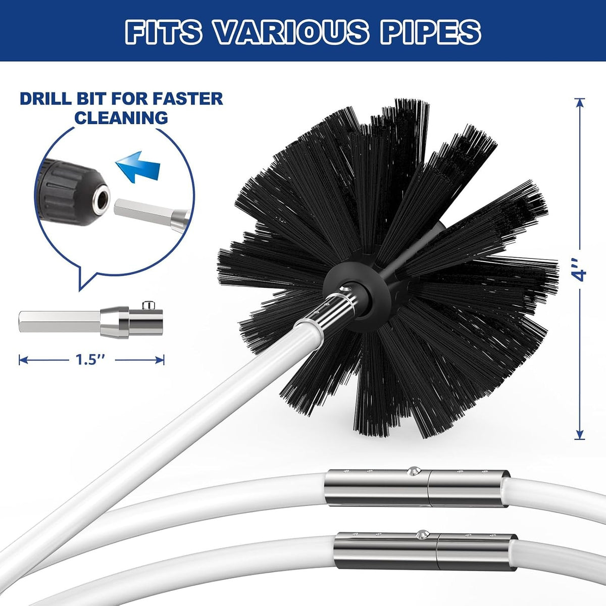 PetOde 32ft Dryer Vent Cleaning Kit with Flexible Quick Snap Brush