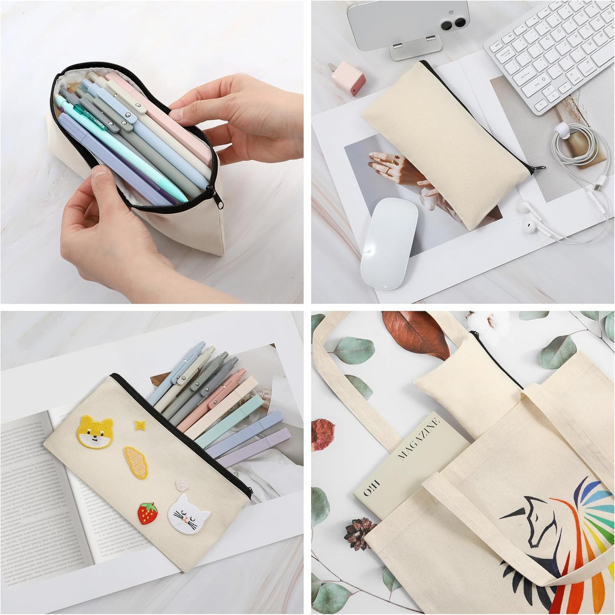 6-Pack Small Canvas Zipper Pouches - 8 x 4.2 Inch Travel & Craft Organizer
