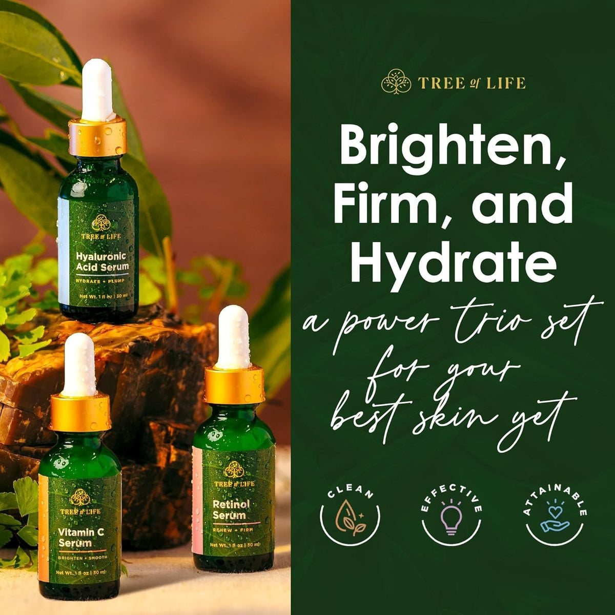Brightening & Firming Skin Care Serum Trio - Hydrating Anti-Aging Set