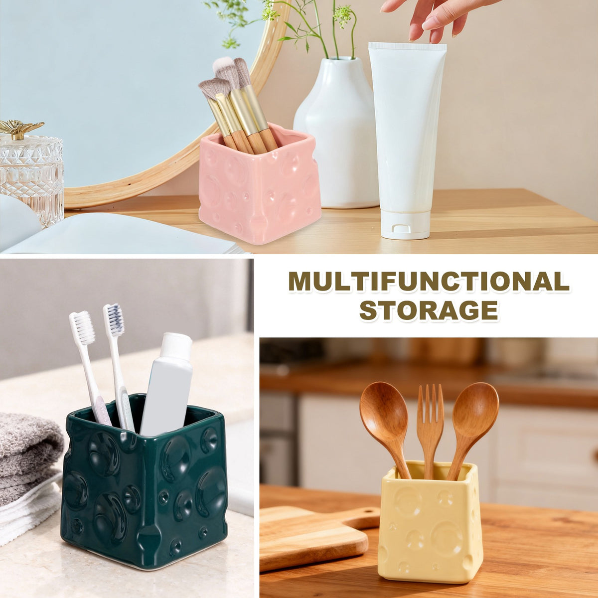 Ceramic Makeup Brush Holder - White 3-Inch Cosmetic Organizer