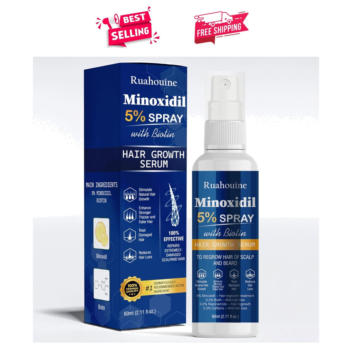 Hair Regrowth Treatment Spray with 5% Minoxidil – Strengthens &