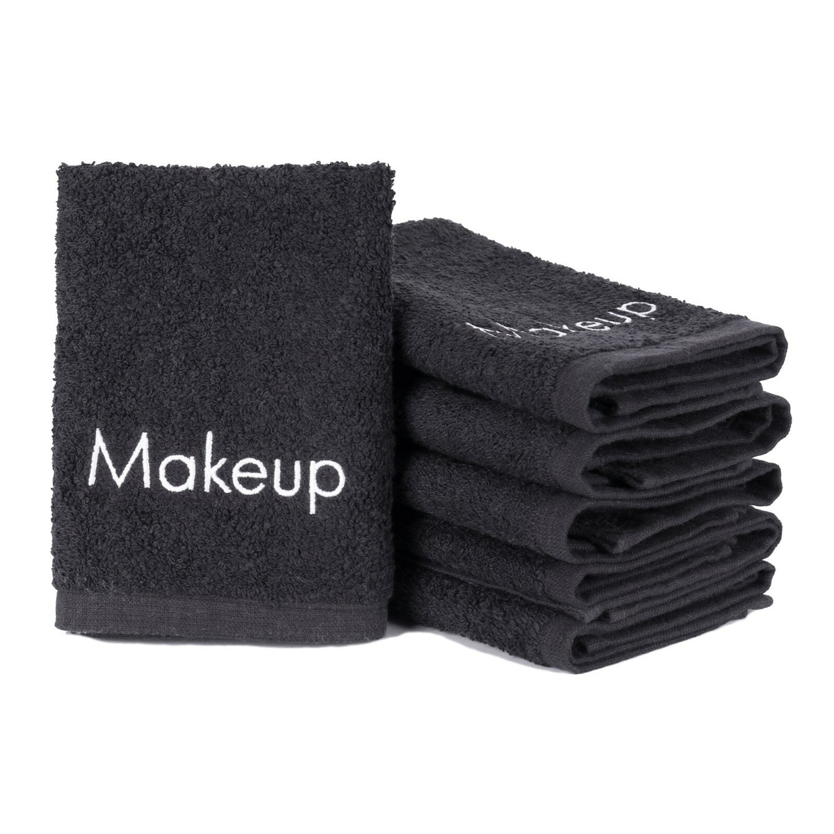Black Cotton Makeup Removal Towels - 6 Pack, 13x13 Inch Washcloths