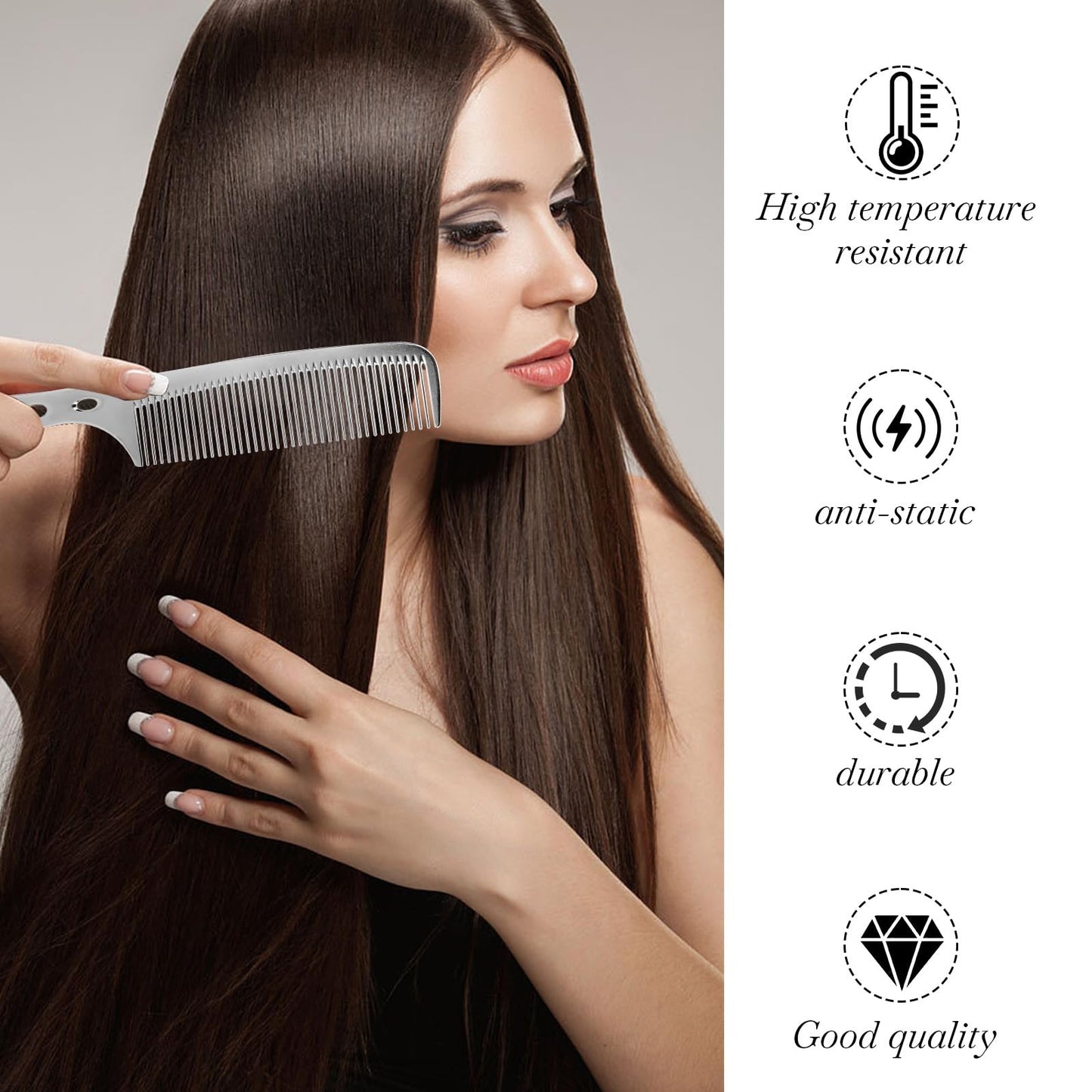 Metal Hair Comb Set - 2 Pcs Space Aluminum Styling Combs for Hair Cutting & Styling, Silver