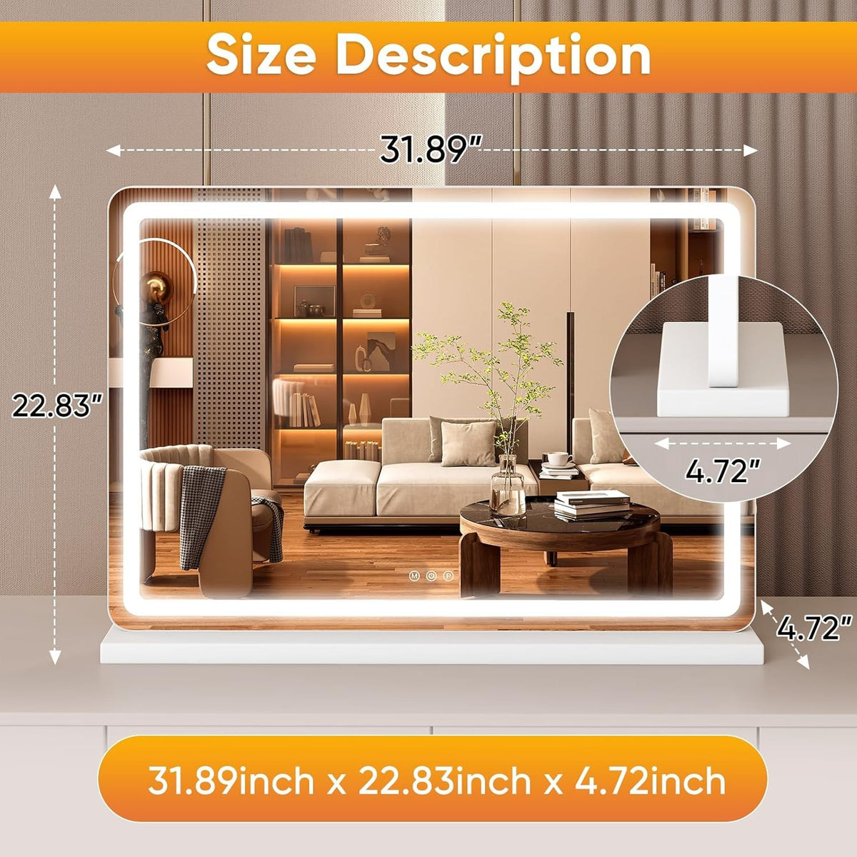 LED Vanity Mirror for Desk with Dimmable 3 Color Modes, Memory Function & USB Charging