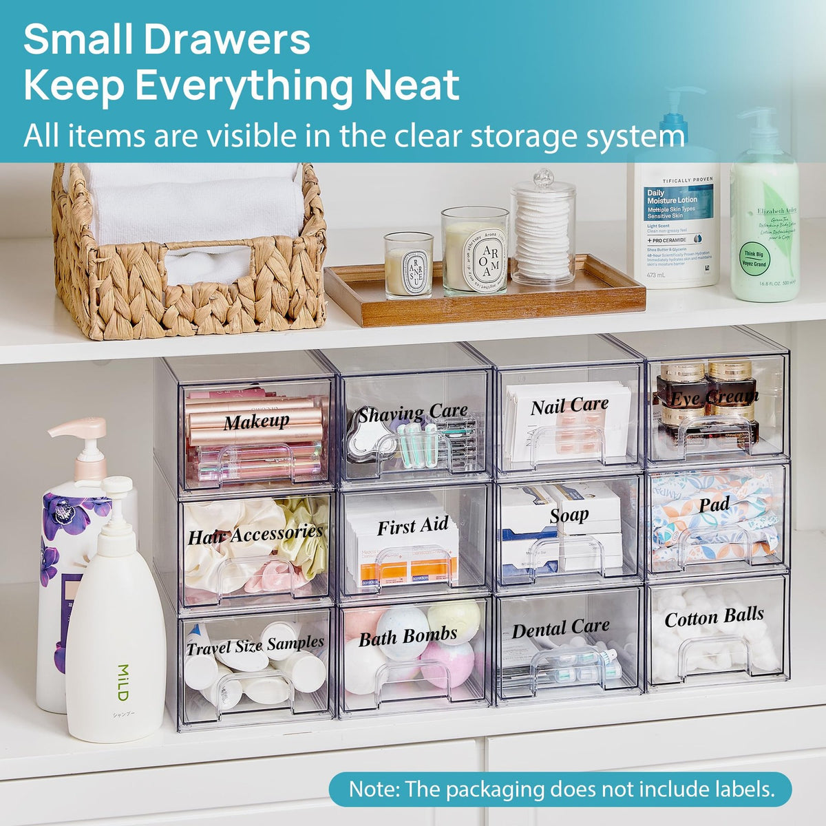 Clear Stackable Acrylic Storage Drawers - Small Multi-Purpose Organizer Set