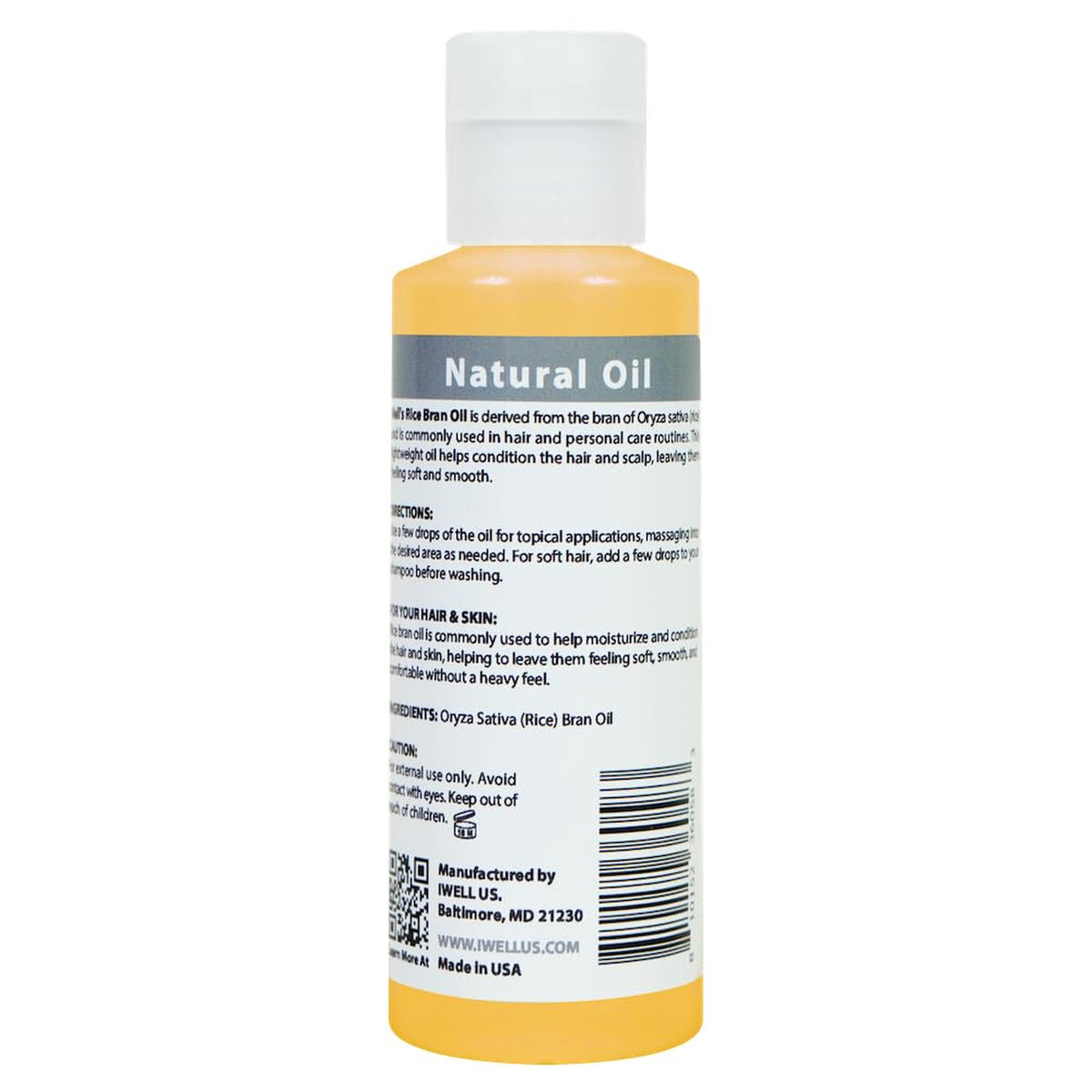 Pure Rice Bran Oil for Skin and Hair Care - 4 oz Carrier Oil