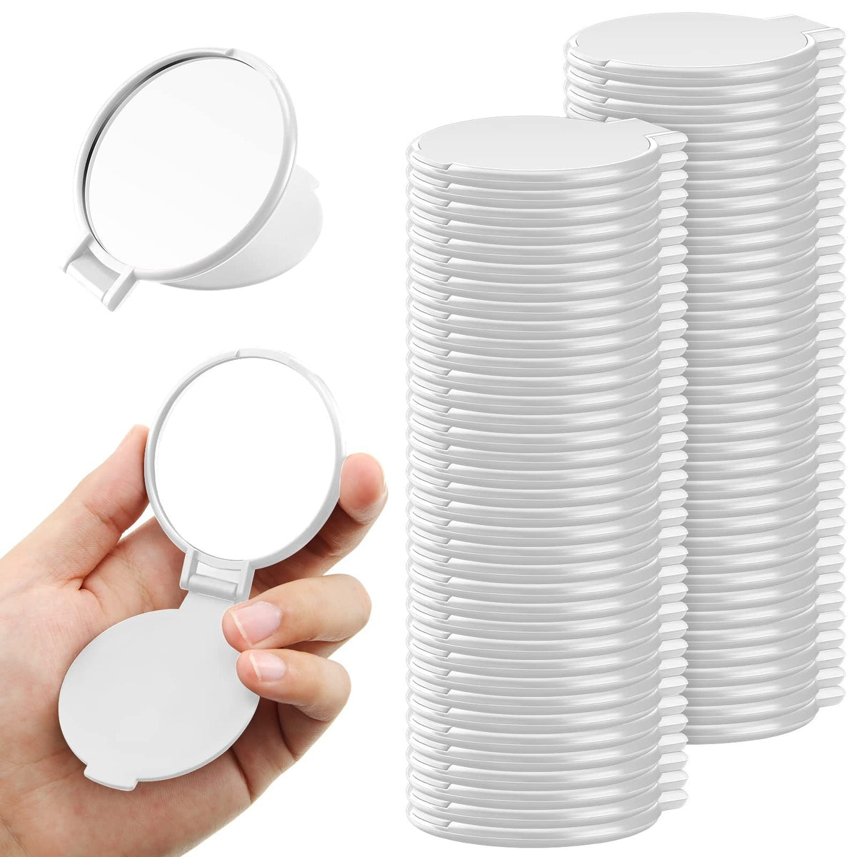 72 Pack Portable Round Makeup Mirrors - Foldable Compact Travel Vanity