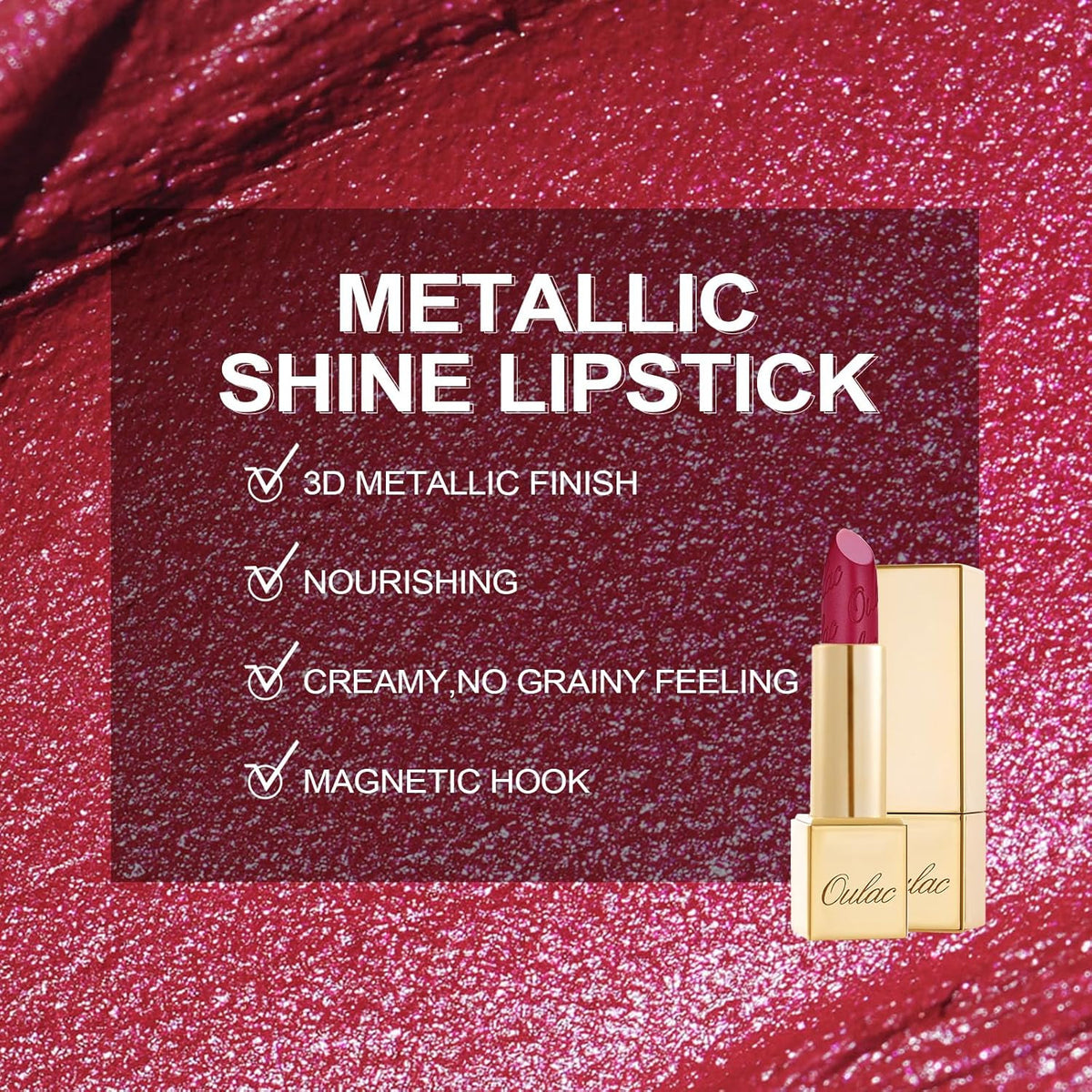 Magenta Lipstick with Metallic Finish - Vegan, Hydrating & Long-Lasting