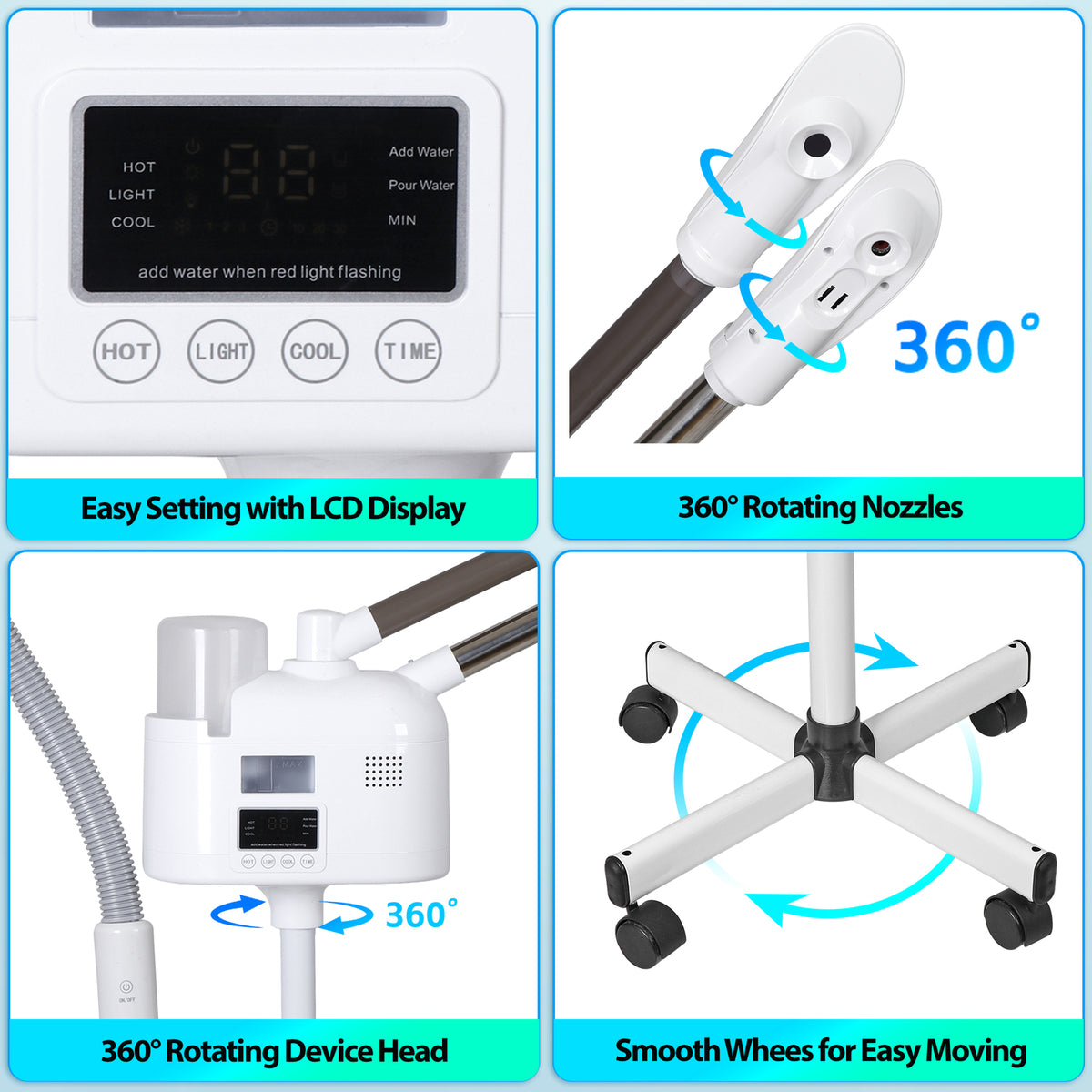 Professional 3-in-1 Facial Steamer with Magnifying Lamp Hot & Cold Mist