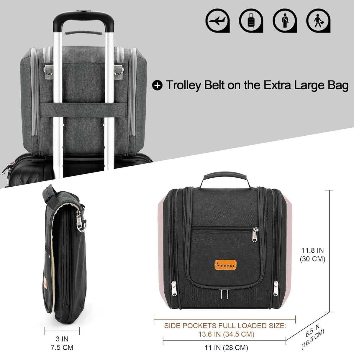 Travel Hanging Toiletry Bag with 6 Compartments Waterproof Organizer for Women & Men