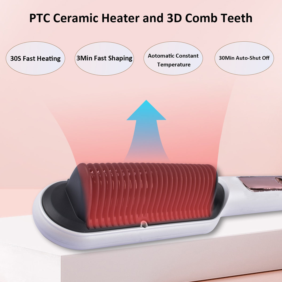 Negative Ionic Hair Straightener Brush with 9 Temp Settings & LED Display