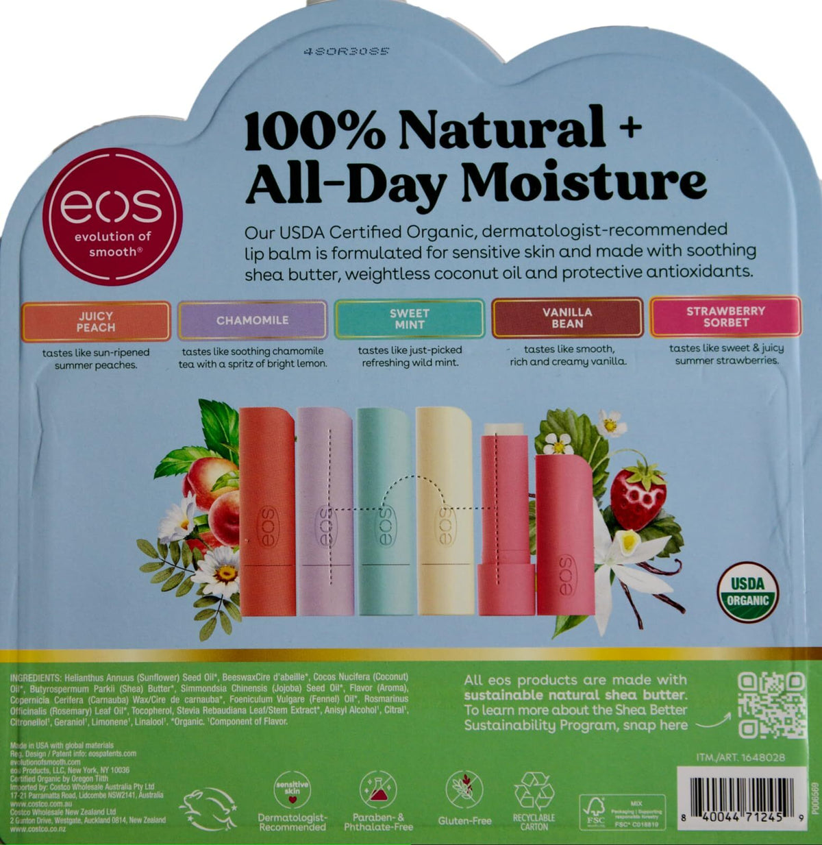 Organic Lip Balm Set with Juicy Peach, Strawberry, Mint & Vanilla - 9 Pack